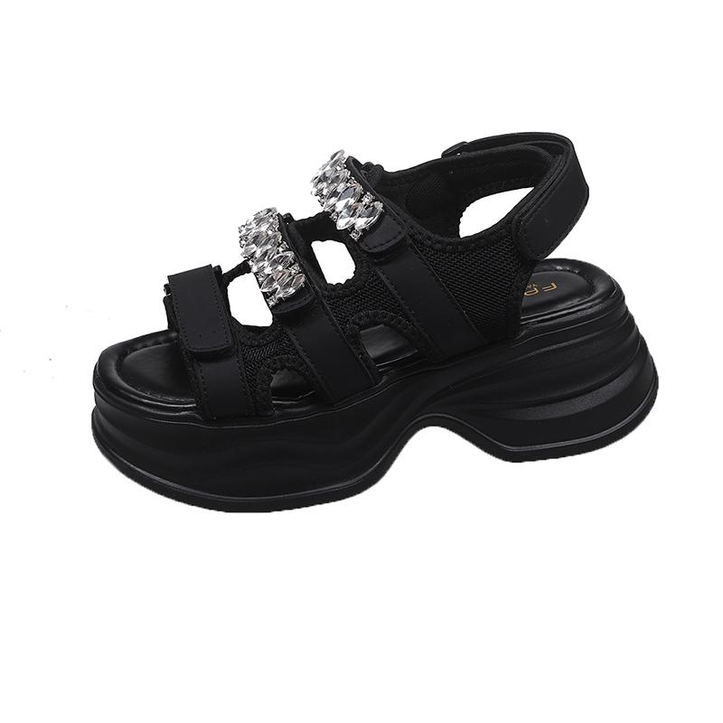 

Fashion Women Summer Platform Bling Sandals Breathable Wedges 9CM High Heels Ladies Crystal Beach Slippers Chunky Shoes Sandalias Mujer 40 чёрный