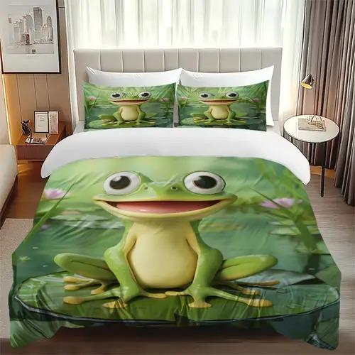 Frog Duvet Cover Duvet Cover With Frog Pattern Suitable For Children Boys Girls And Adults Warm Soft And Comfortable Breathable