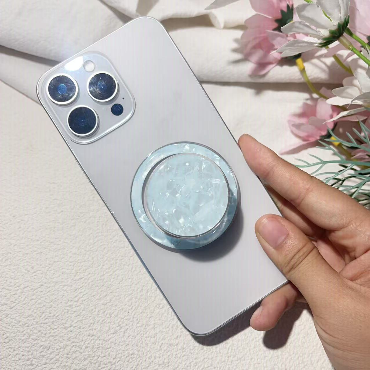 

Роскошный Блестящий Разноцветный Круглый Магнитный Держатель Griptok Подставка-Держатель для Телефона Поддержка для iPhone 16 для iPad Magsafe Smart Tok небесно-голубой