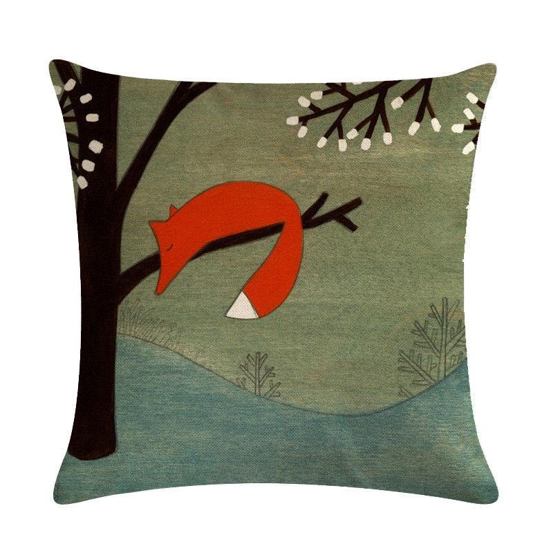 18 Fox Cartoon Linen Cotton Pillow Case Cushion Cover Sofa Home Decor Square