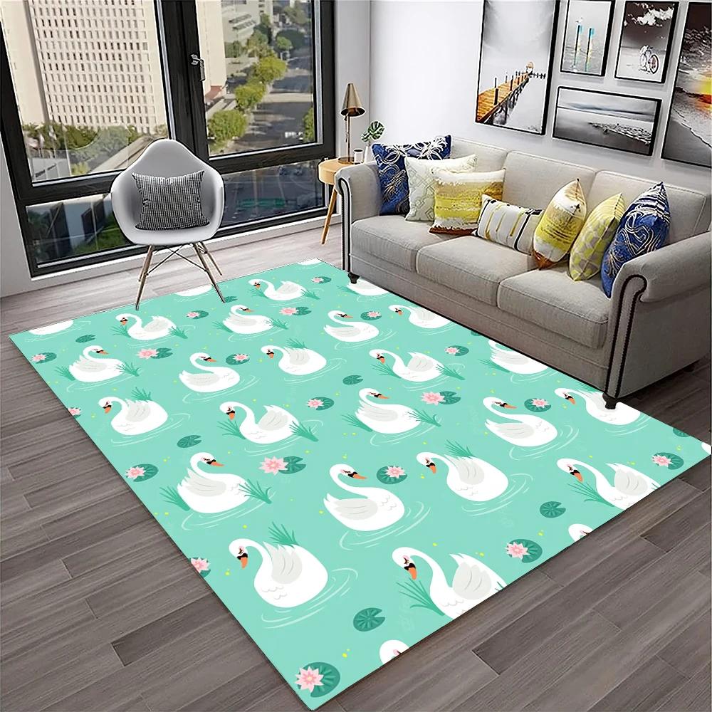 Cute Swan Princess Cartoon Cygnus Carpet Rug for Home Living Room Bedroom Sofa Doormat Decor, Kids Area Rug Non-slip Floor Mat