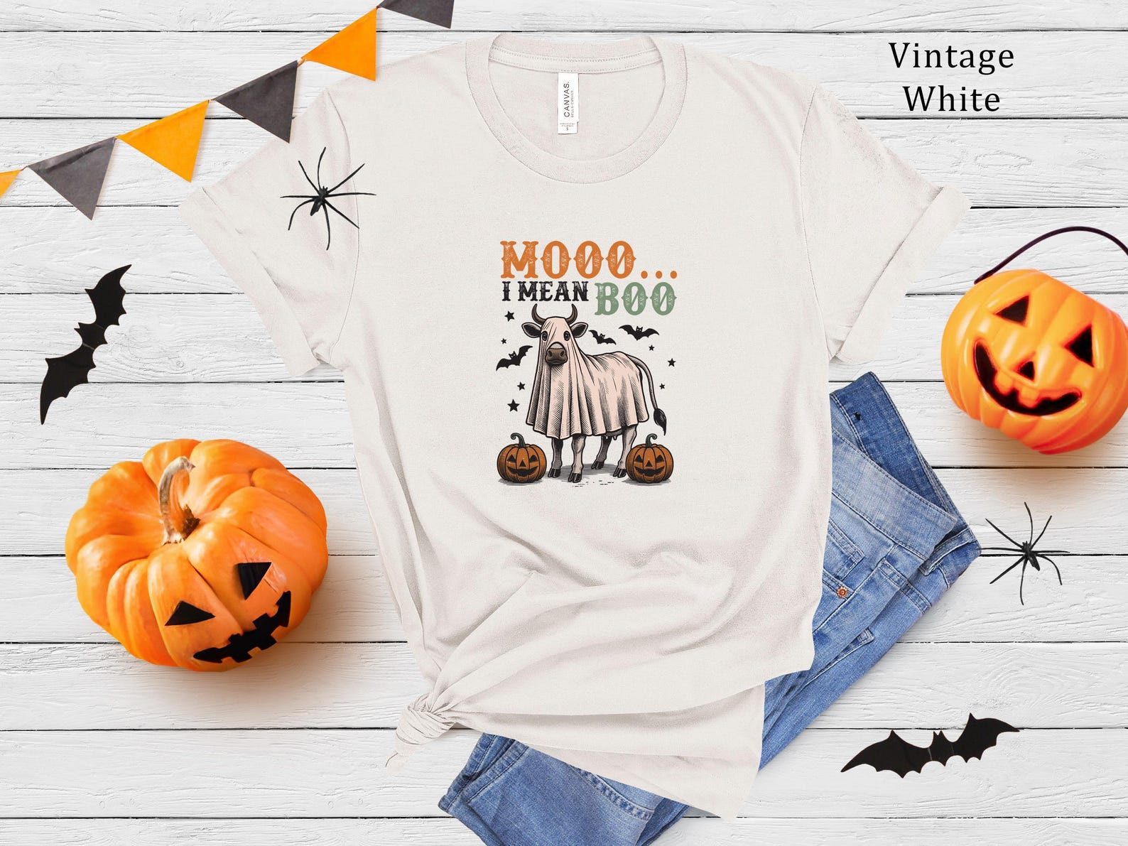Moo Boo Halloween T-Shirt | Funny Cow Ghost Costume Tee L