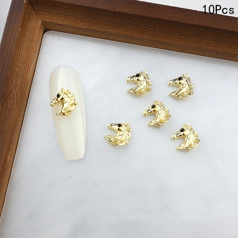 10 Stück Legierung Pony Nagelkunst-Anhänger 3D Kleines Pferd Nagelzubehör DIY Schmuck Maniküre Dekoration Jahr des Pferdes Nagelbastelarbeiten