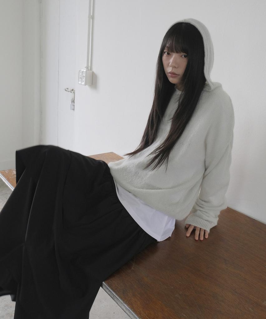 Mosyupamosyu See-Through Hooded Knit [Mint Gray]