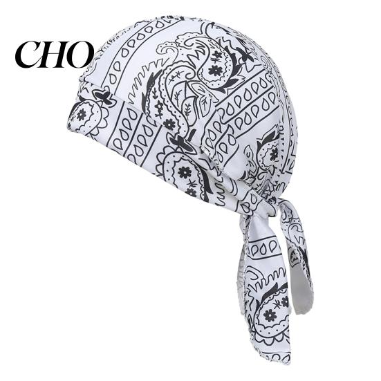 Cashew Print Turban Hat with Long Adjustable Straps Classic Pattern Breathable Soft Fabric Sweat-Absorbent Headscarf