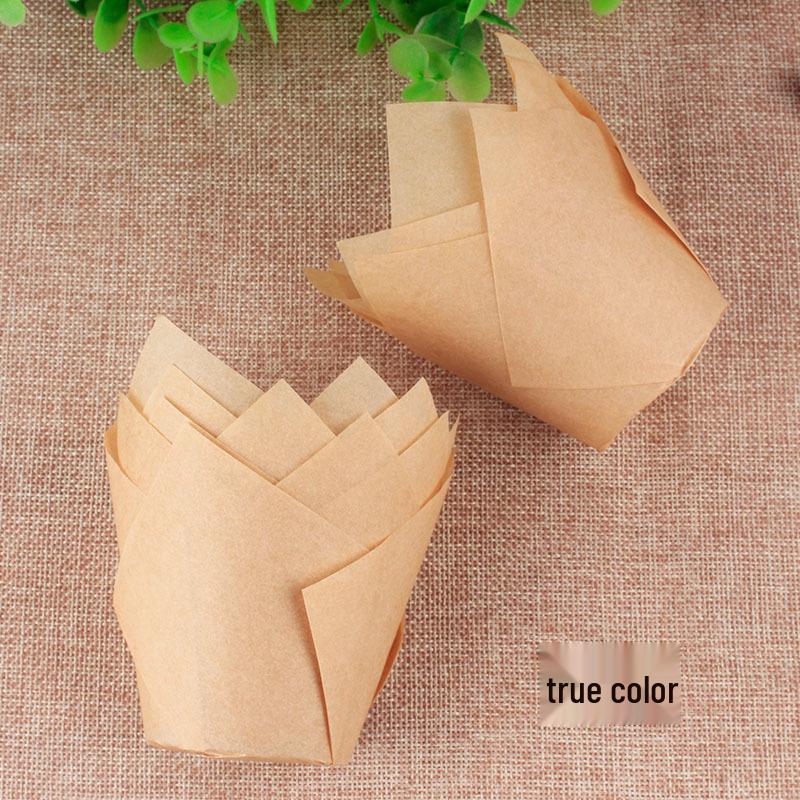 High-Temperature Resistant Solid Color Tulip Baking Cups - Oil-Proof Dessert Liners
