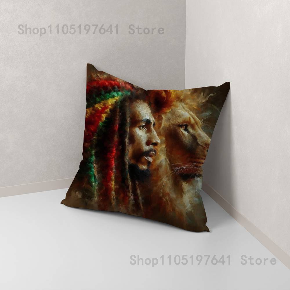 Bob Marley Rasta Lion Pillow Case For Sofa Decor Car Office Room Printing Cushion Cover Decorations and Protector