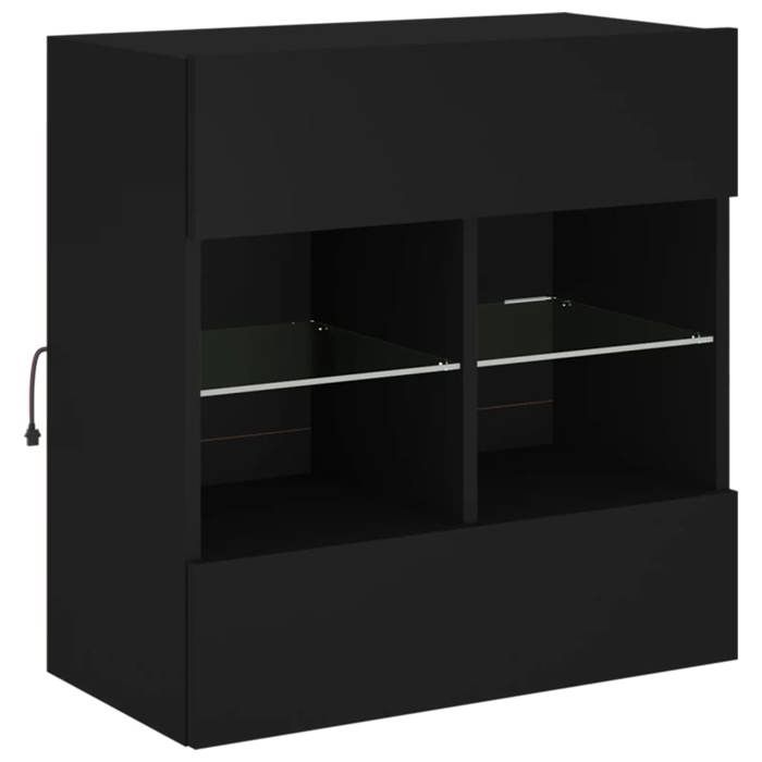 VidaXL Meuble TV avec Lumières LED, Armoire de Télévision Murale avec Étagères, Meuble Télé Suspendu Salon, Moderne, Noir 837093