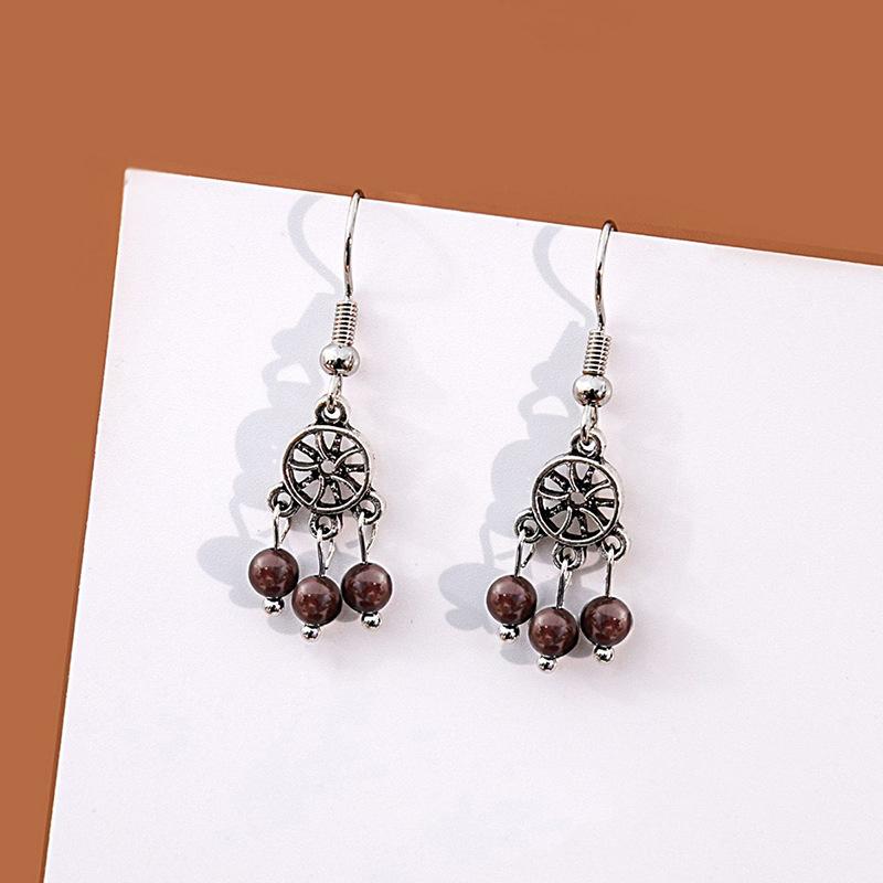 Ретро этнические серьги-кольца, Геометрические полые серьги с гранатовой бахромой, Серьги ловец снов, Женские