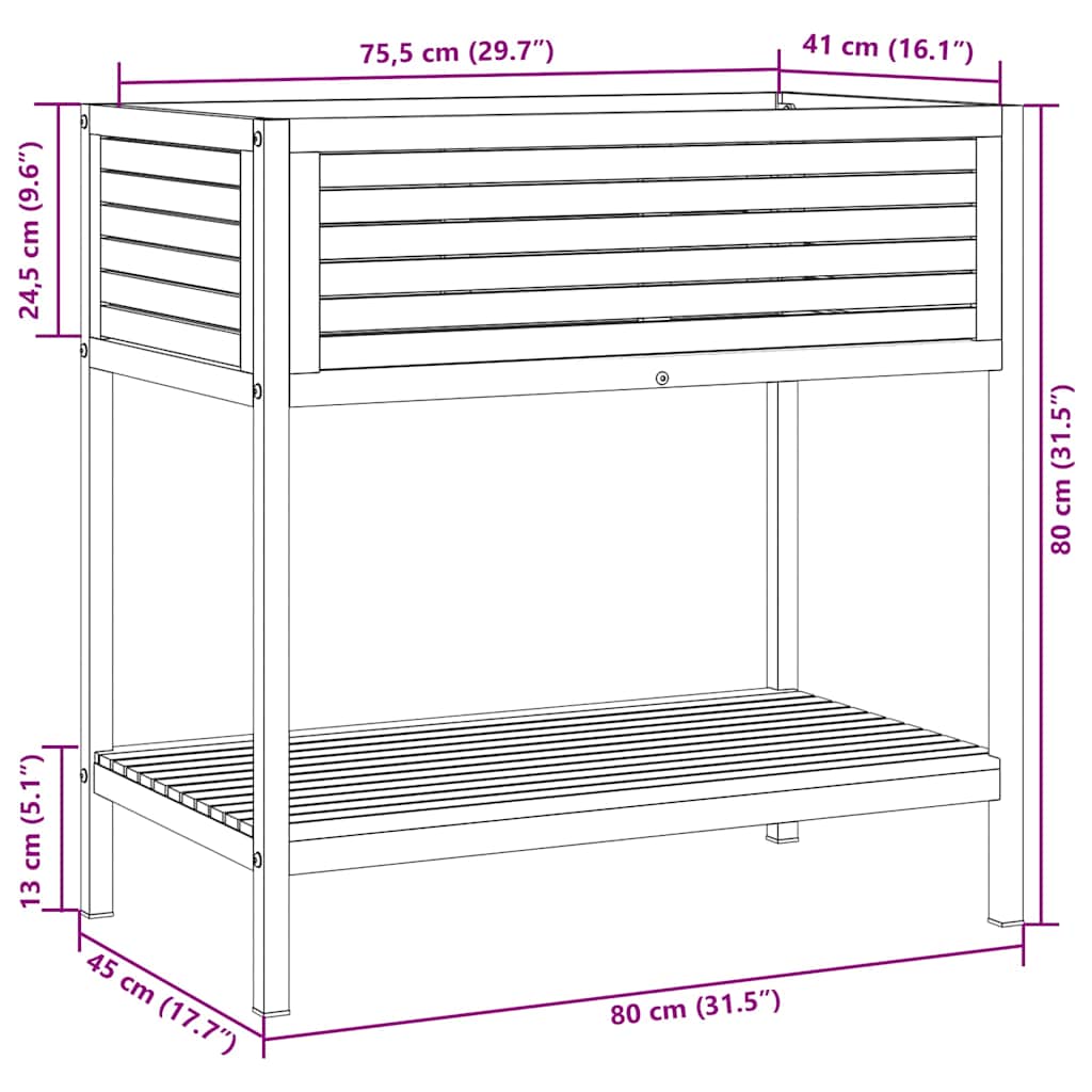 Plant Pot with Shelf 80 x 45 x 80 cm Solid Acacia Wood and Steel