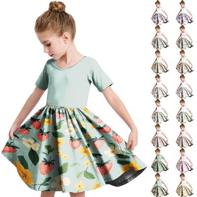 Mädchen Sommerkleid Kleinkind Skaterkleid Farbe Kurzarm Lässig A-Linie T-Shirtkleid