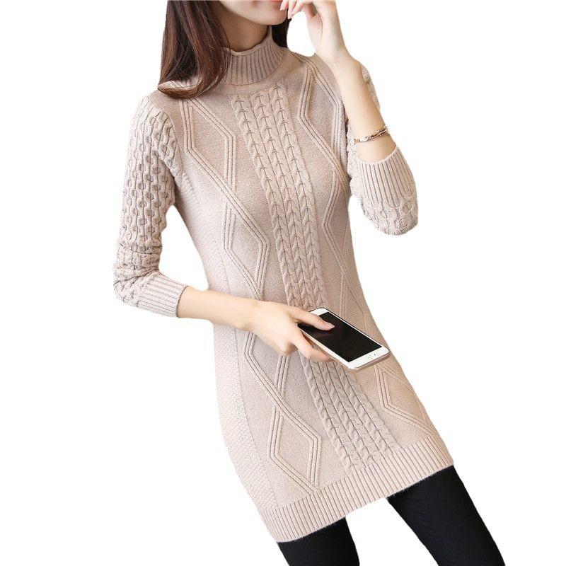 Autumn and Winter Medium and Long Pullover Knitted Bottoming Shirt Women's Fashion Temperament with Slim Fit Solid Color Turtleneck Sweater