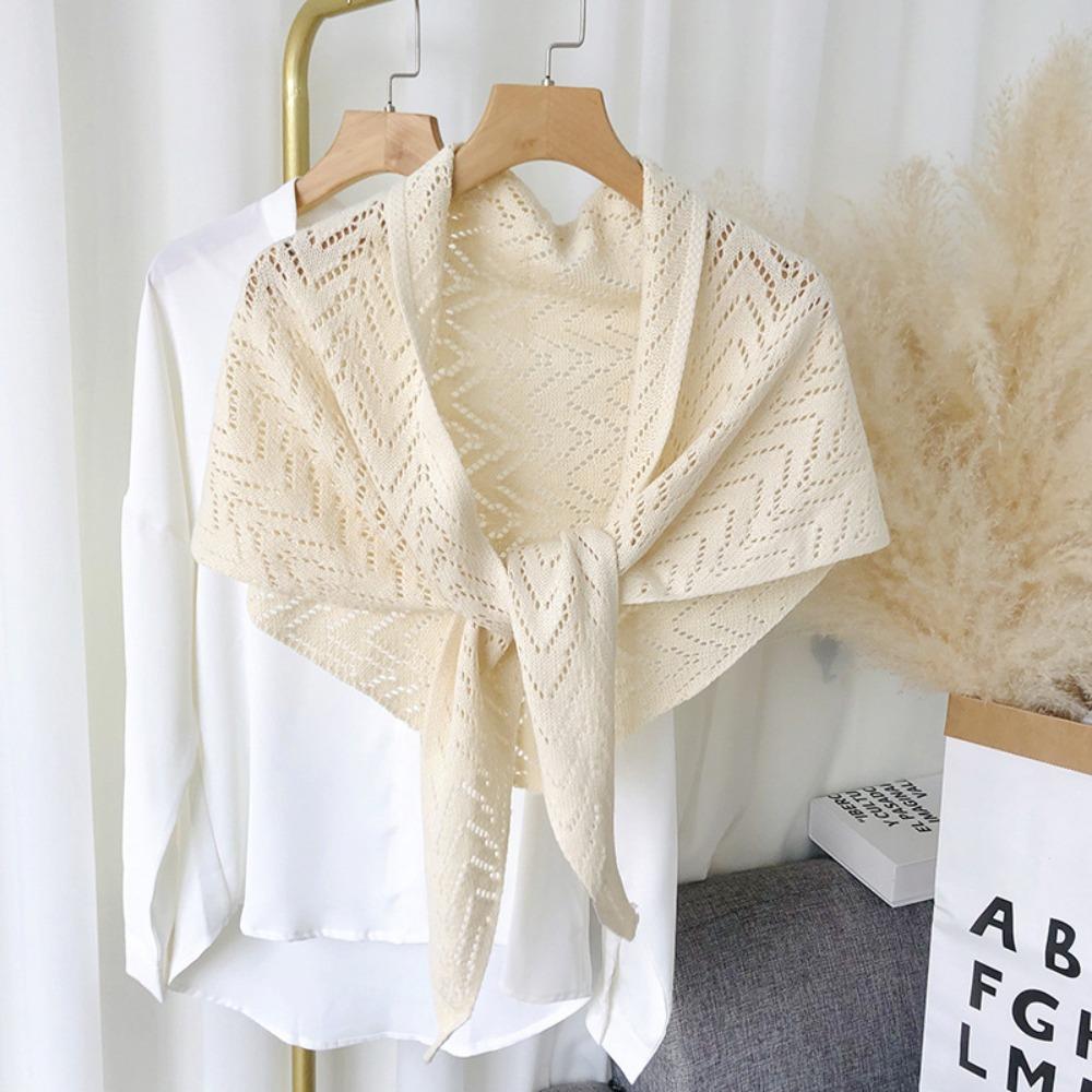Triangle Shape Stripe Knitted Shawl Warp Knitting Shoulder Scarf Sun Protection Cape Girls
