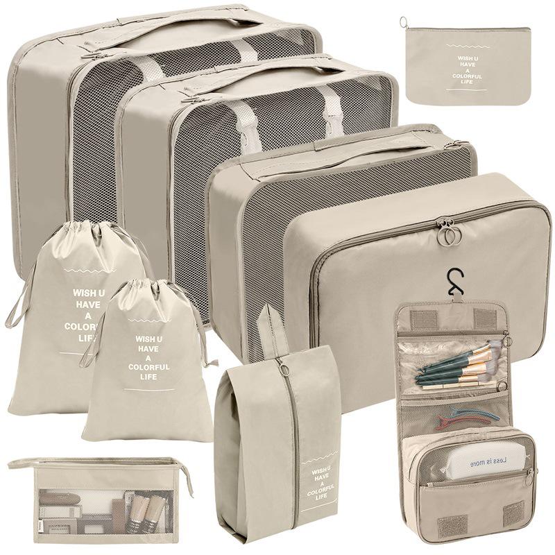 

10-Piece Travel Organizer Set: Digital, Toiletry, Cosmetic, Clothing, and Shoe Storage Bags Herringbone Set