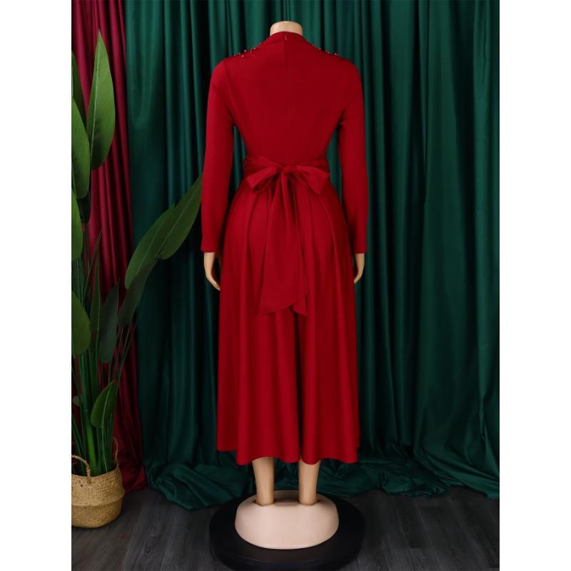 YYFS Women's Fashion Spring Fall Solid Color Print Long Sleeve O-Neck High Waist Casual Dresses