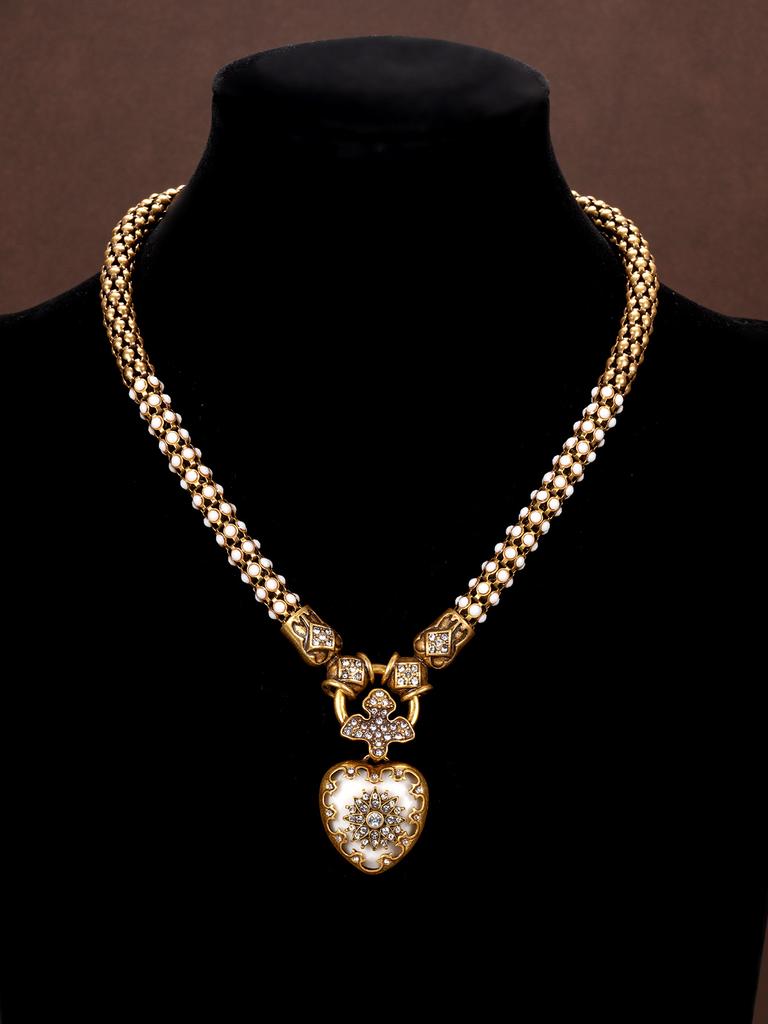 Court style medieval vintage enamel love necklace retro temperament sweater chain diamond-encrusted medieval love necklace