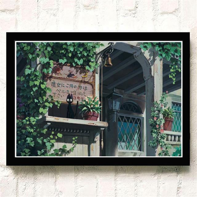 Hayao Miyazaki Film Oil Painting Poster Japanese Anime Kiki's Delivery Service Picture Living Room Children's Room Art