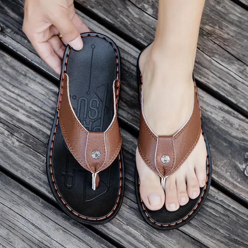 Sandals Man Flat Leather Outdoor Shoes Flip Flops Shiatsu Comfortable Low Price Y2k Elegant Adult Rubber Pvc Slippers for Men