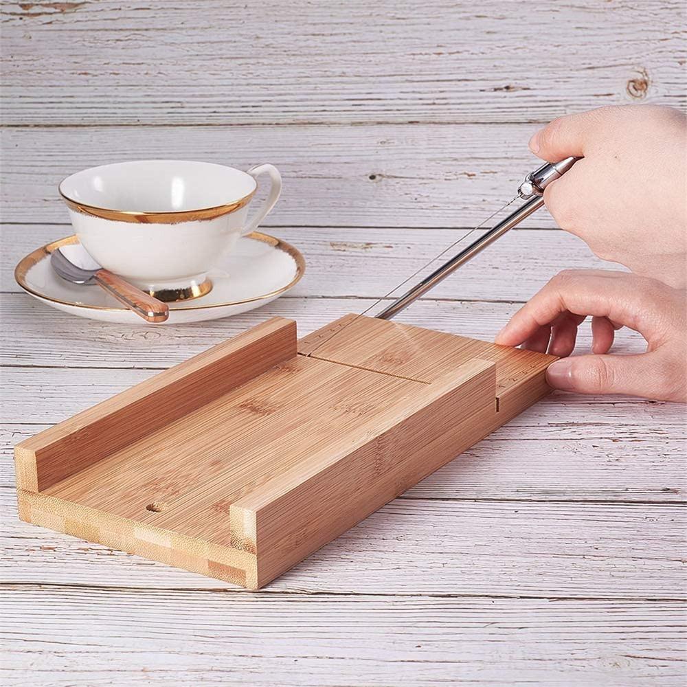 Kitchen Gadgets Wood Cheese Slicer Stainless Steel Wire with Scale Ham Slicer Handmade Cheese Cutter Bread