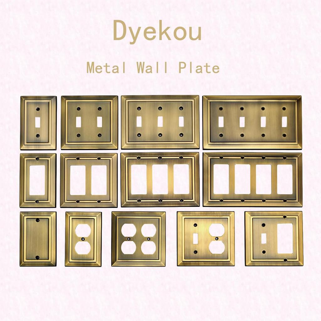 Metal Wall Plate for Electrical Outlets, Decorative Antique Brass Switch Plates Outlet Cover, Light Switch Cover Plate, 1-Gang Wall Plates (Duplex