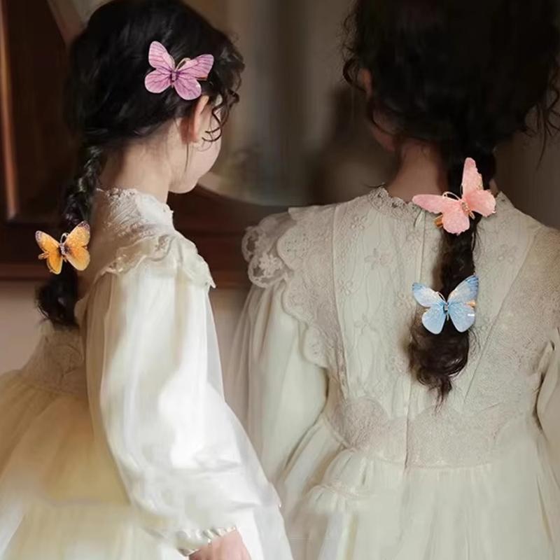 Horquilla de mariposa de Color degradado dulce, pinza para el pelo de gasa bonita, pasadores de princesa