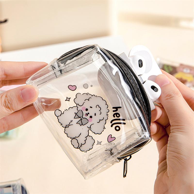 Cute Wallet Mini Data Cable Hair Accessories Storage Bag Transparent PVC Handbag Portable Makeup Bag