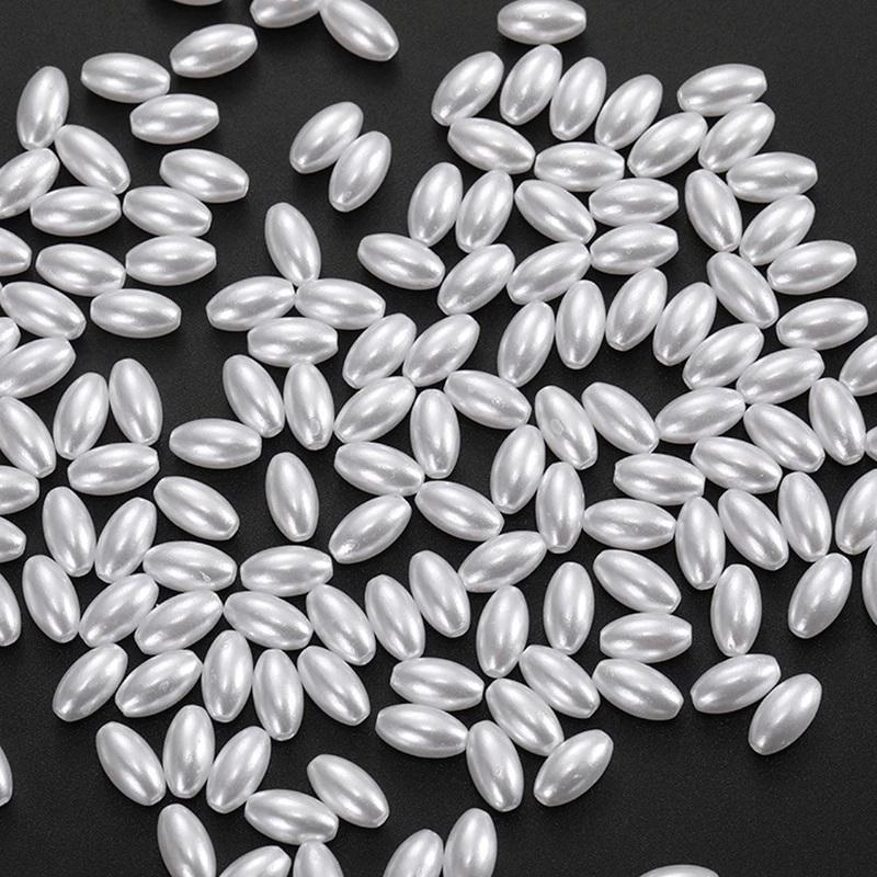 200Pcs Long Oval Abs Imitation Pearl Beads White Plastic Loose Spacer For Diy Jewelry Bracelets Necklaces Crafts Making Wedding