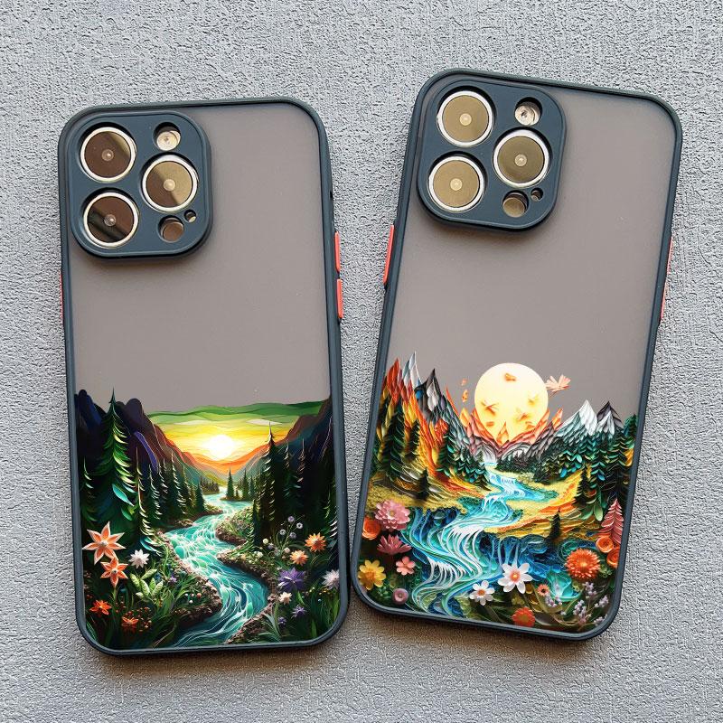 Forest scenery Mountain River Landscape Phone Case For iphone 16 15 14 13 12 11 Pro Max Mini Plus X XR XS 7 8 Shockproof Cover