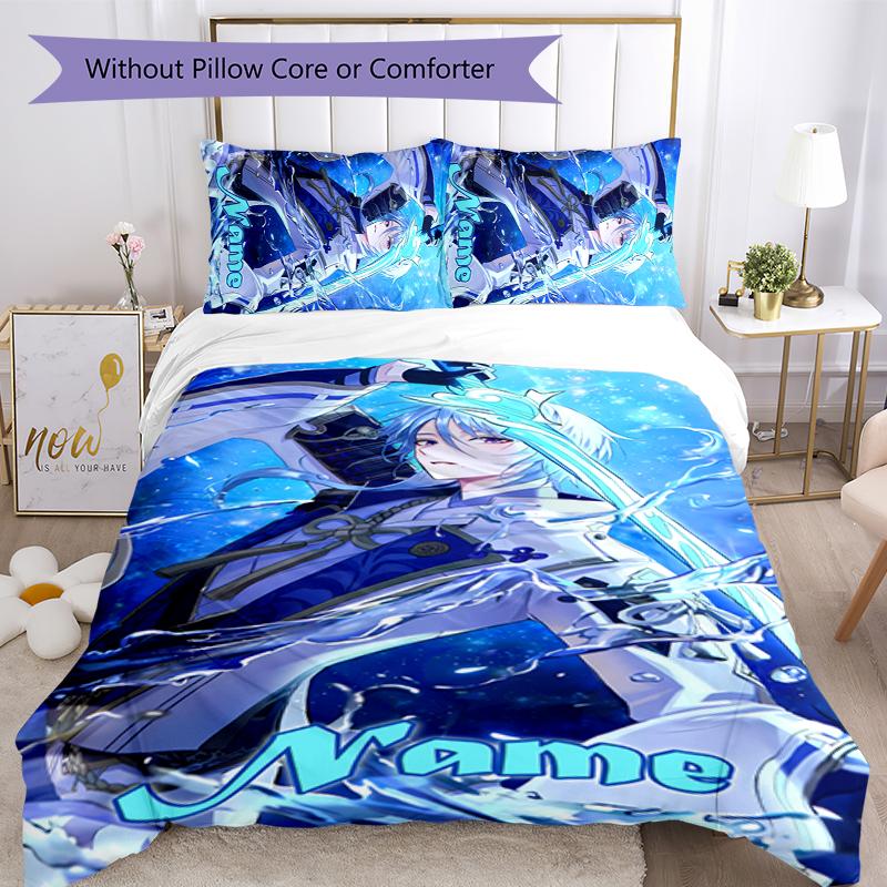 3pcs Custom Name Cartoon Genshin Impact Characters Bedding Set Duvet Cover Closure Includes 1 Duvet Cover & 2 Pillowcases for All Seasons Bedroom Deco