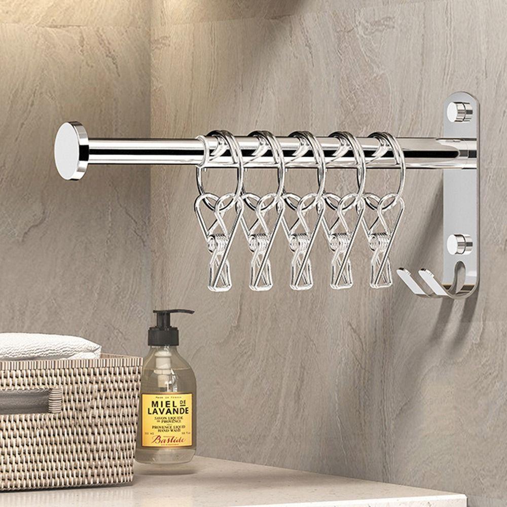 New Stainless Steel Clothes Hanger Storage Rack Wall-mounted Foldable Balcony Drying Hook Punch-free Scalable Storage Racks