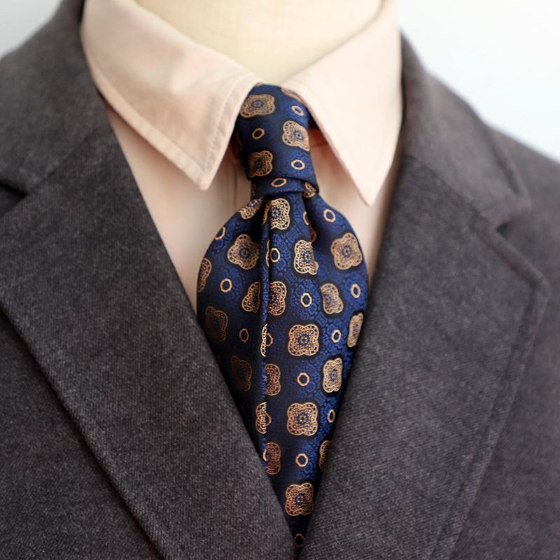 Retro Korean Style 8CM Navy Green Brown Pattern Men's Suit Tie
