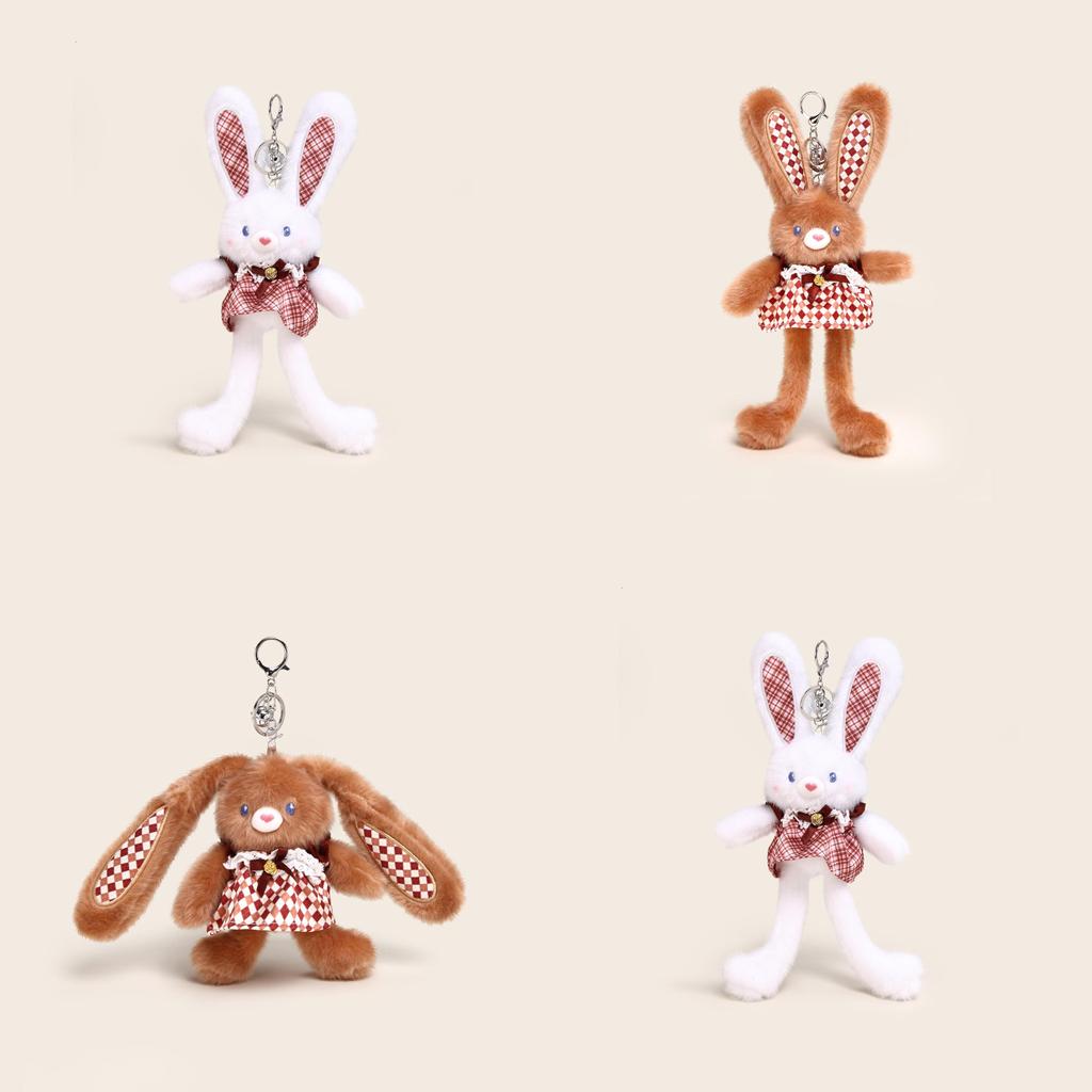 Warm Warm Stuffed Bunny Keyring With Plaid Dress Decoration For Cute Collection Fans