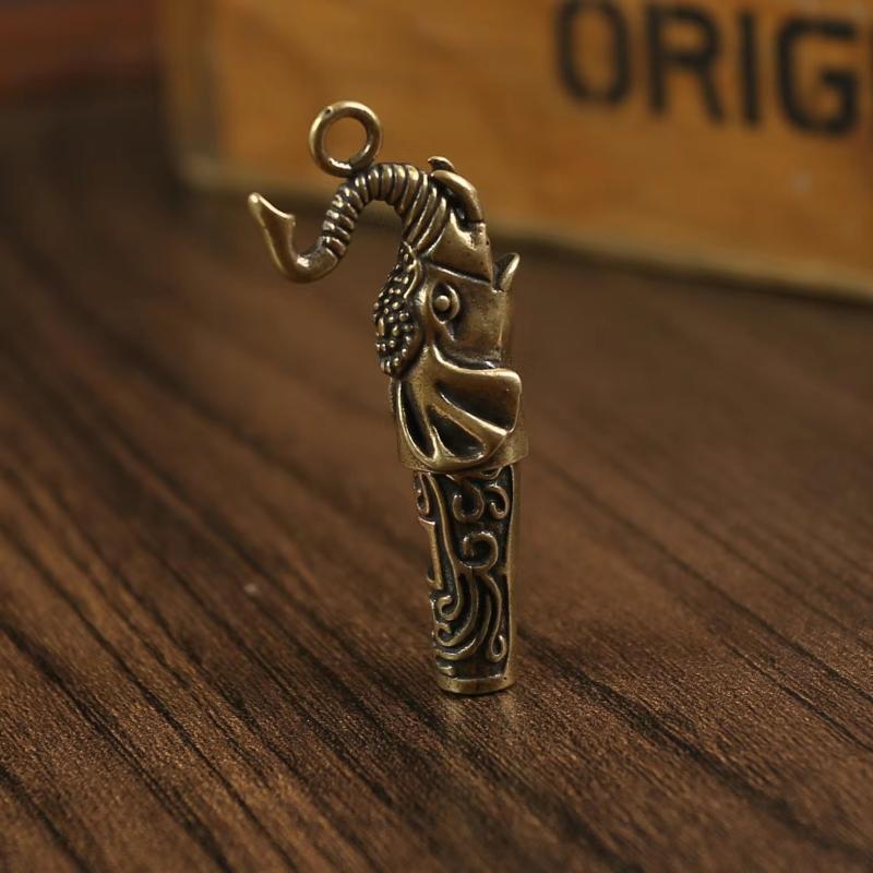 Vintage Brass Dragon Carved Whistle with Keychain Hole High Decibel Loud Portable Whistle for Outdoor Camping Travel Emergency