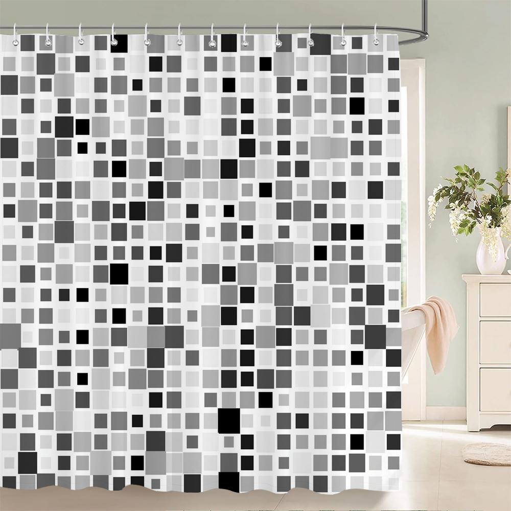 Black and White Striped Shower Curtain With Hooks Waterproof Polyester Fabric Geometric Pattern Home Decor Bathroom Curtain