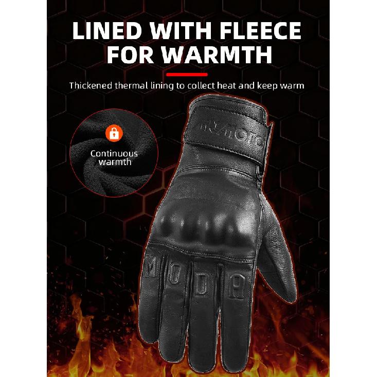 Retro Winter Motorcycle Leather Gloves with Certified Lined with Fleece for Warmth Protective Anti-fall Touch Motocross Gloves