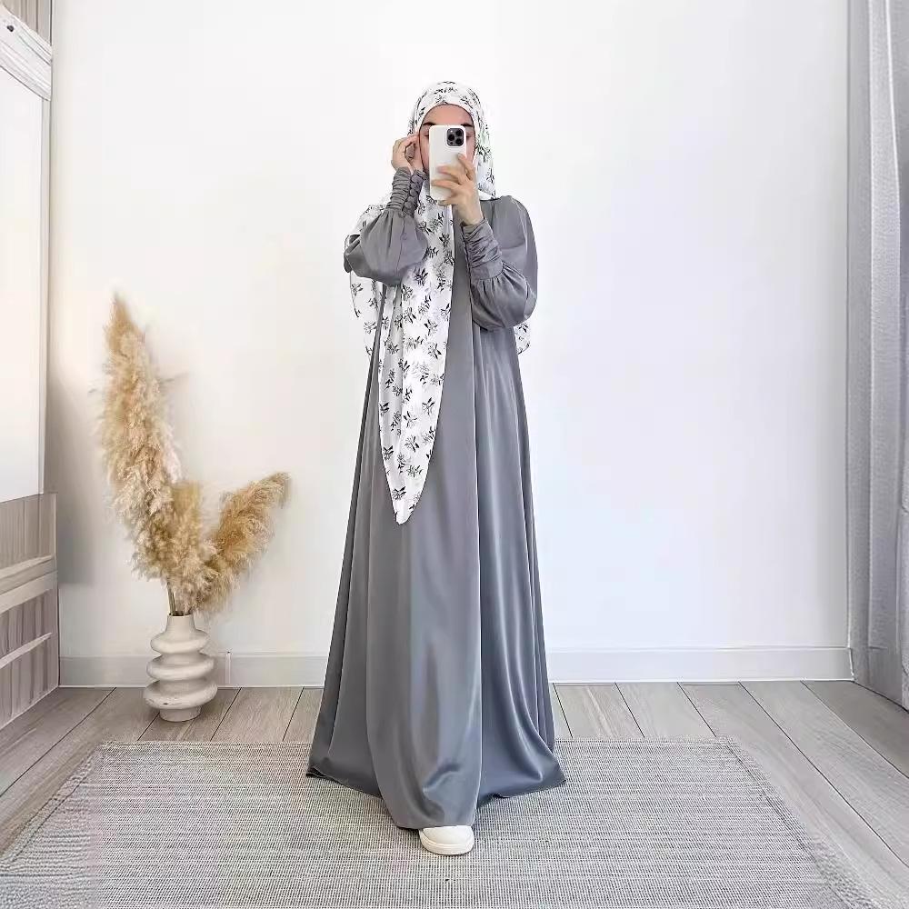 2024 Spring Luxury Soft Satin Swing Dress for Muslim Women