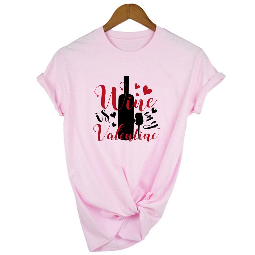 Wine Is My Valentine Women Fashion Tops Graphic Tees Harajuku Casual Aesthetic Short Sleeve T Shirt