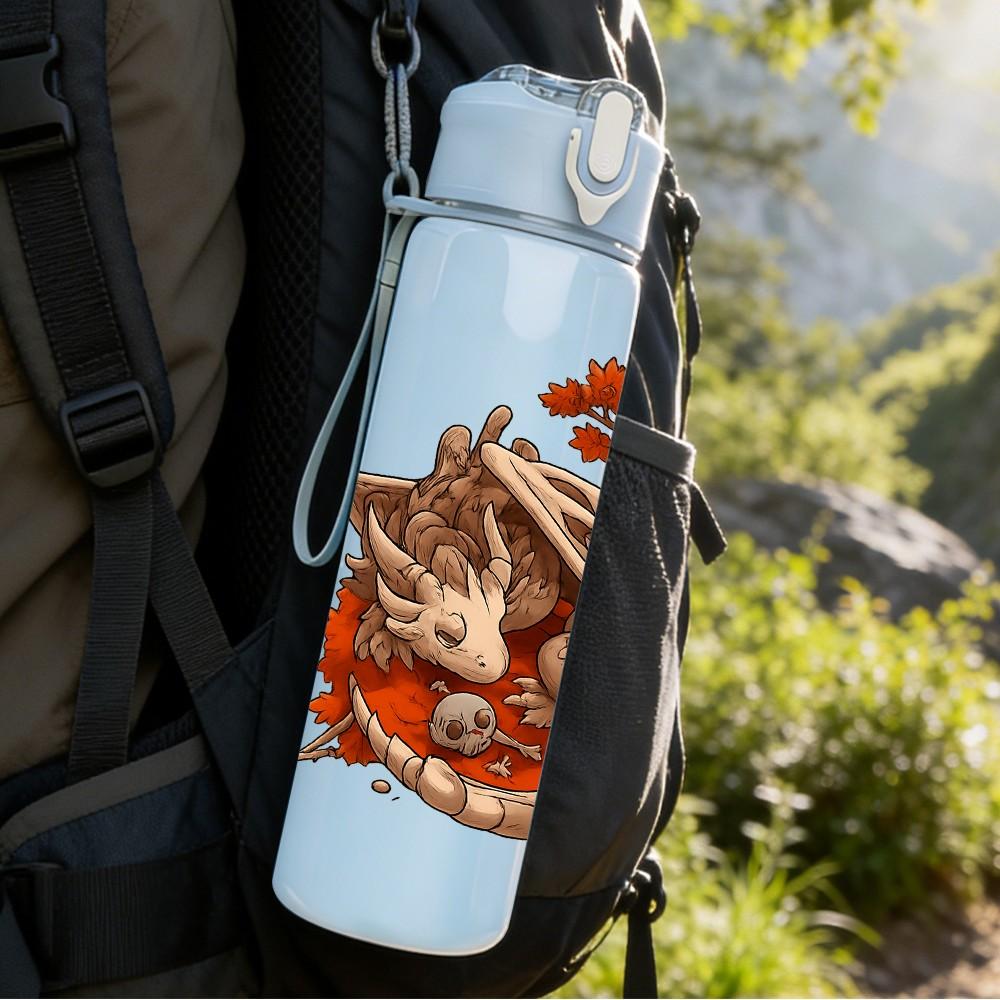 1PC Squirrel Dragon Autumn Art 750ml Color Plastic Sports Water Bottle Leakproof Flip Straw Lid Suitable for Sports Office Home Use