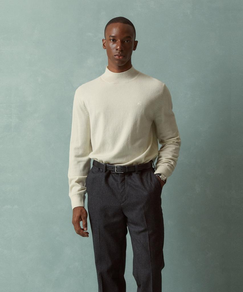 BROOKS BROTHERS Wool Cashmere Solid Half-Neck Sweater (Ivory) (Bbwumbf404)