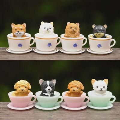 Shiba Inu Teacup Dog & Tiger Ornament - Coffee Cup Puppy Doll for Desktop Decoration