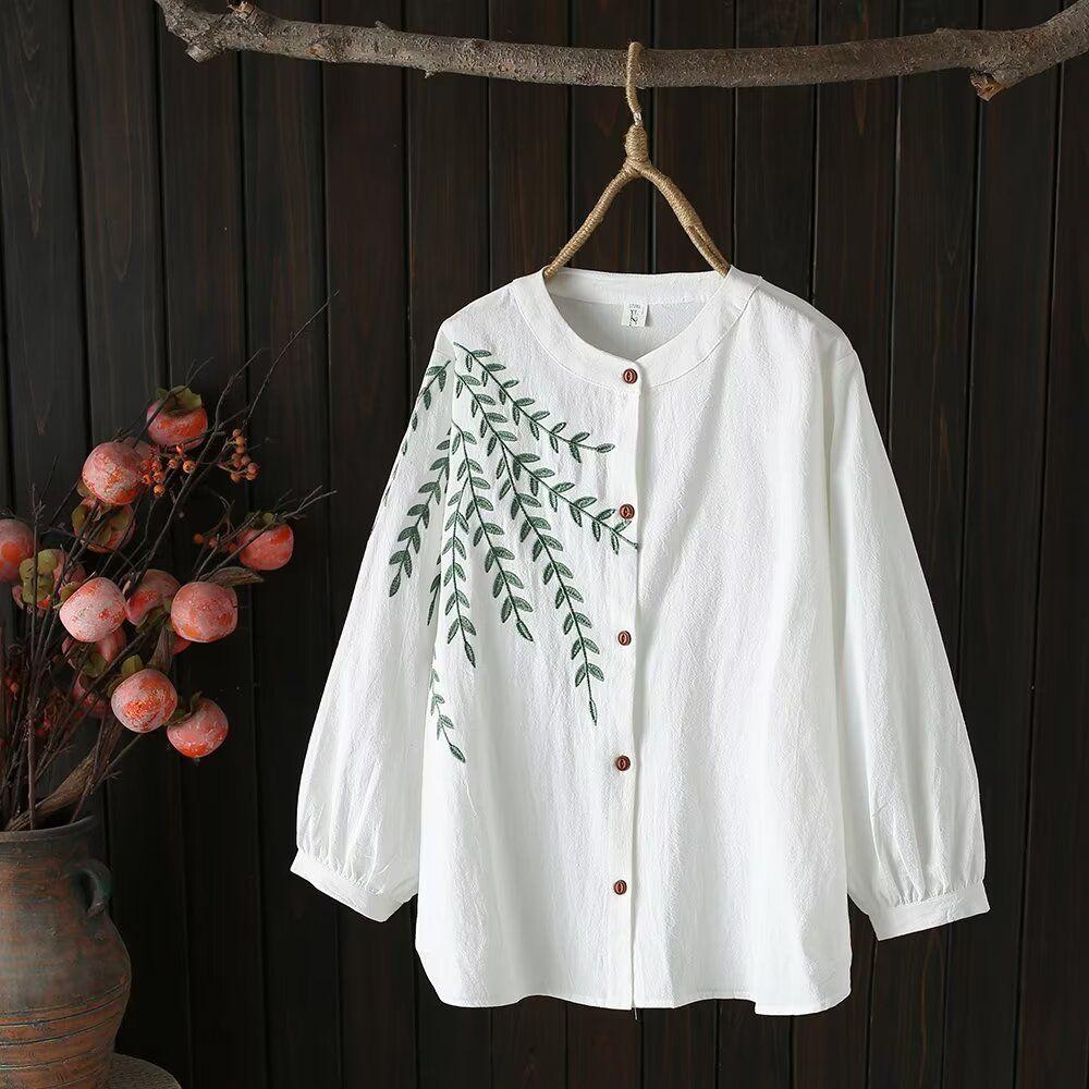 

Хлопковые и льняные топы-рубашки, женские вышитые рубашки больших размеров, вышитая свободная китайская женская одежда больших размеров XXL