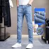 Duży rozmiar 2024 Jeansy męskie Slim Straight Korean Style Trendy Stretch Jasny kolor Spodnie casualowe Lato Cienki styl