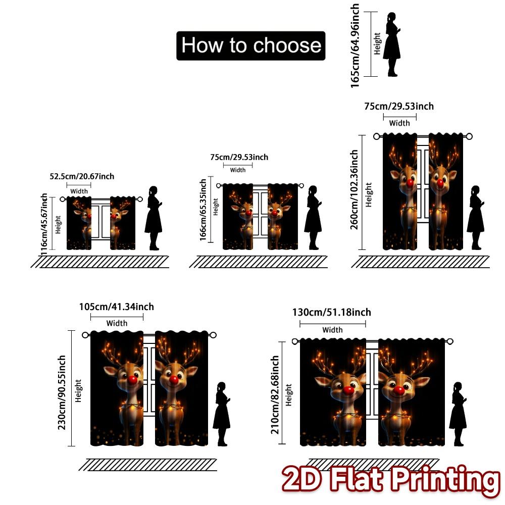 2pcs,Curtains Cute Rudolph Christmas (3) Modern Fashionable Curtains Durable 100% Polyester Fabric Curtains Thermal Insulation,