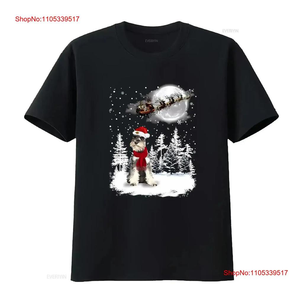 Schnauzer On Snow Christmas Moon Lighting Santa Hat T Shirt Vintage Washed Graphic Streetwear H