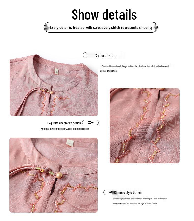 Stylish Summer Printed Top with Three-Quarter Sleeves for Middle-Aged and Elderly Women
