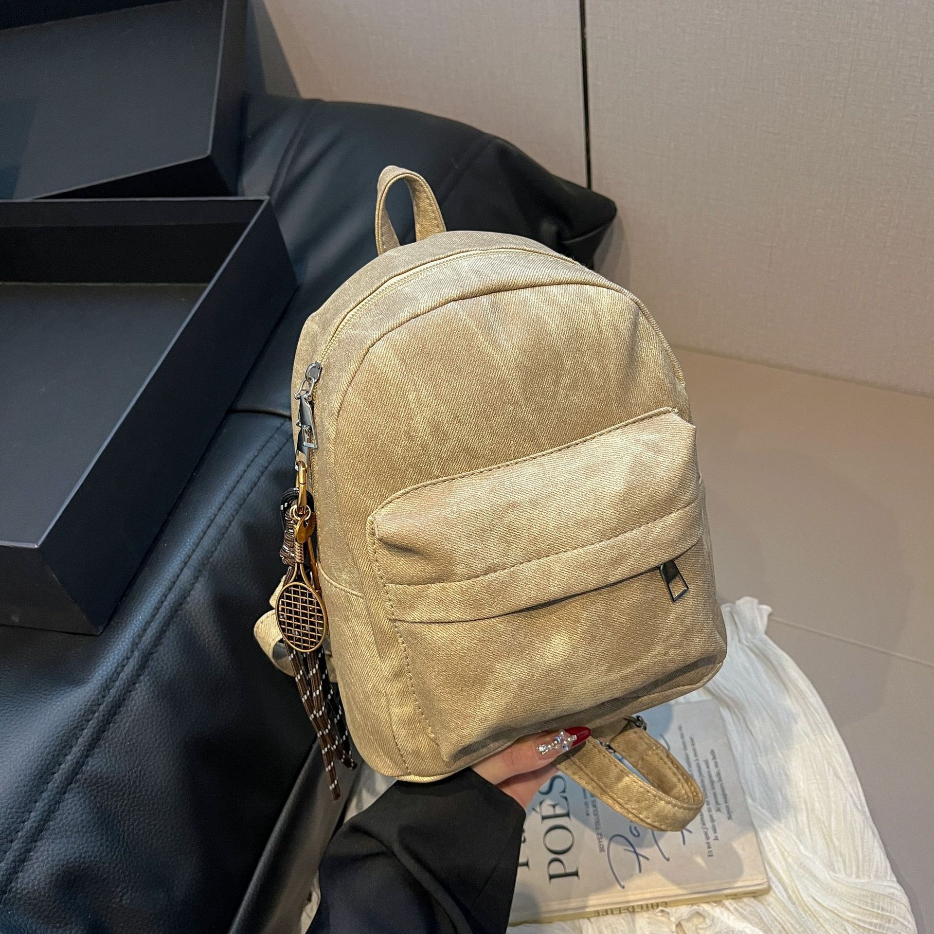 

Модный рюкзак Премиальный текстурный дизайн Ручной Студенческий школьный рюкзак Ретро дорожный рюкзак Without pendant хаки