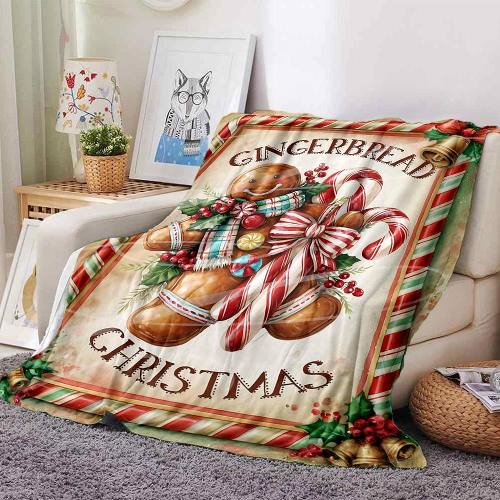 Gingerbread Christmas Decorations Blanket Soft Throw Blanket For Home Bedroom Bed Sofa Travel Office Solid Christmas Blanket