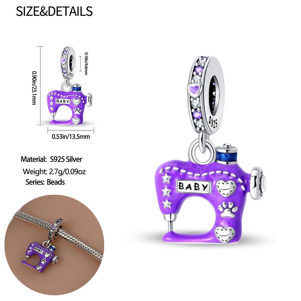 Dreamy Copper Metal Purple Doll Sewing Machine Dangle Charm Bead Component forDIY Bracelet High Quality Fine Jewelry Designer High Quality Fine