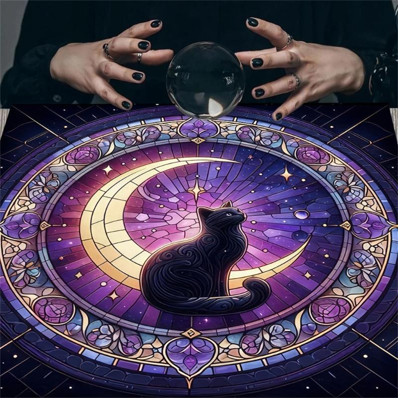 Moon Cats Pattern Tarots Card Tablecloth Altars Cloth Altars Cloth Divinations Card Table Cloth Tapestry Easy Use