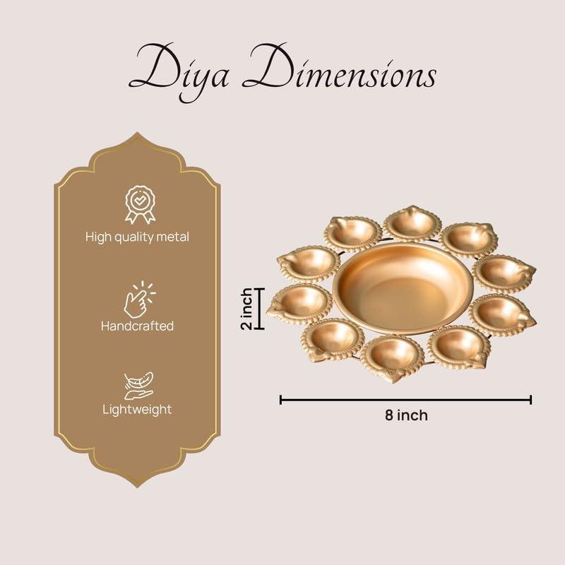 Candlestick-diya, Circular Diya Thali with 10 Attached Deepaks, Nestroots